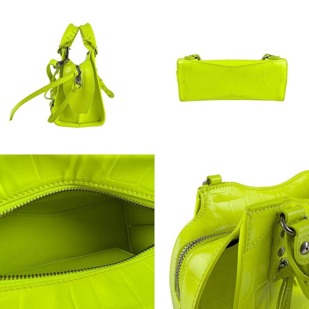Balenciaga Neon City Bag Embossed Green Yellow Neo Handbag Leather Shoulder - Picture 3 of 4